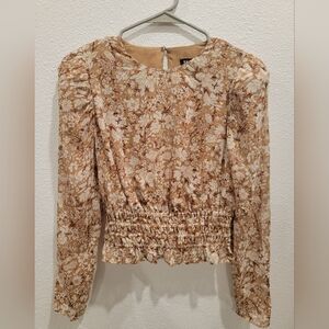 NWT Express Metallic Floral Crewneck Puff Sleeve Top